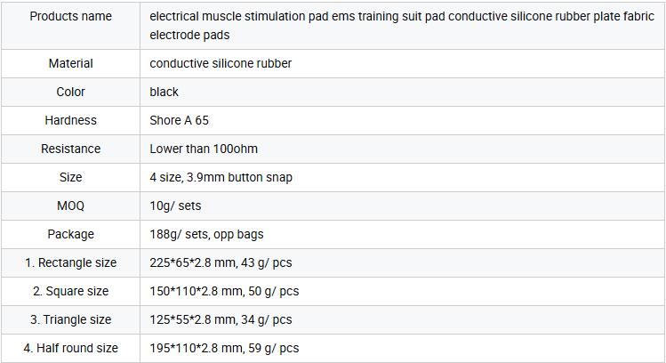 Detailed technical parameters and specifications of snap button conductive silicone electrode pads