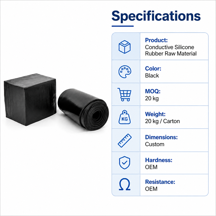 Packaged conductive silicone raw material ready for supply chain delivery