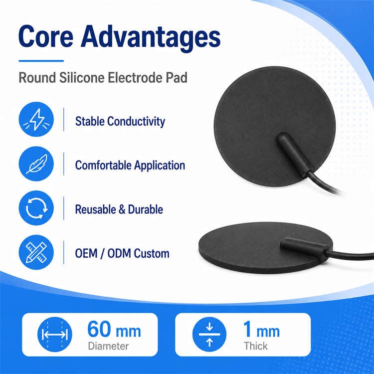 Technical dimensions and 2.0mm pin connectors of the silicone electrode pad