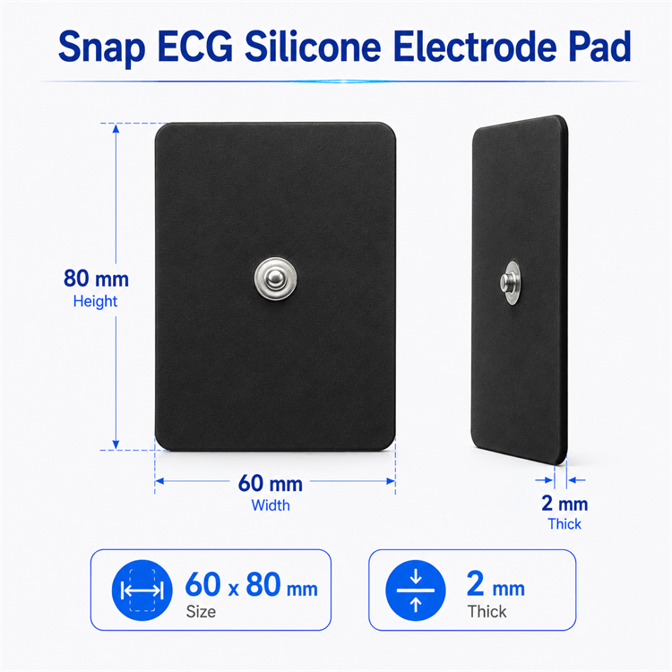 Snap ECG Silicone Electrode Pad 60x80mm showing stable conductivity and medical-grade hydrogel surface