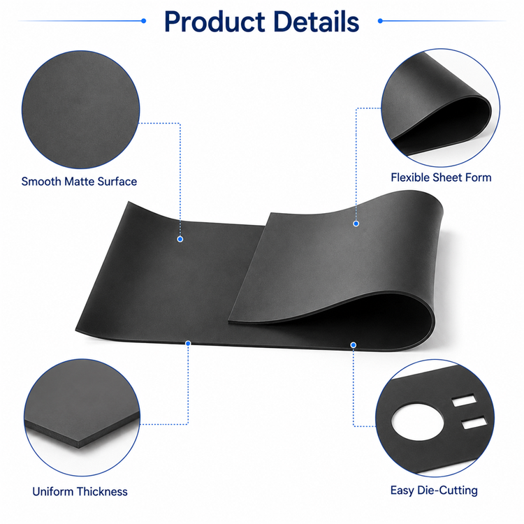 Black conductive silicone sheet pad prepared for customized private label packaging