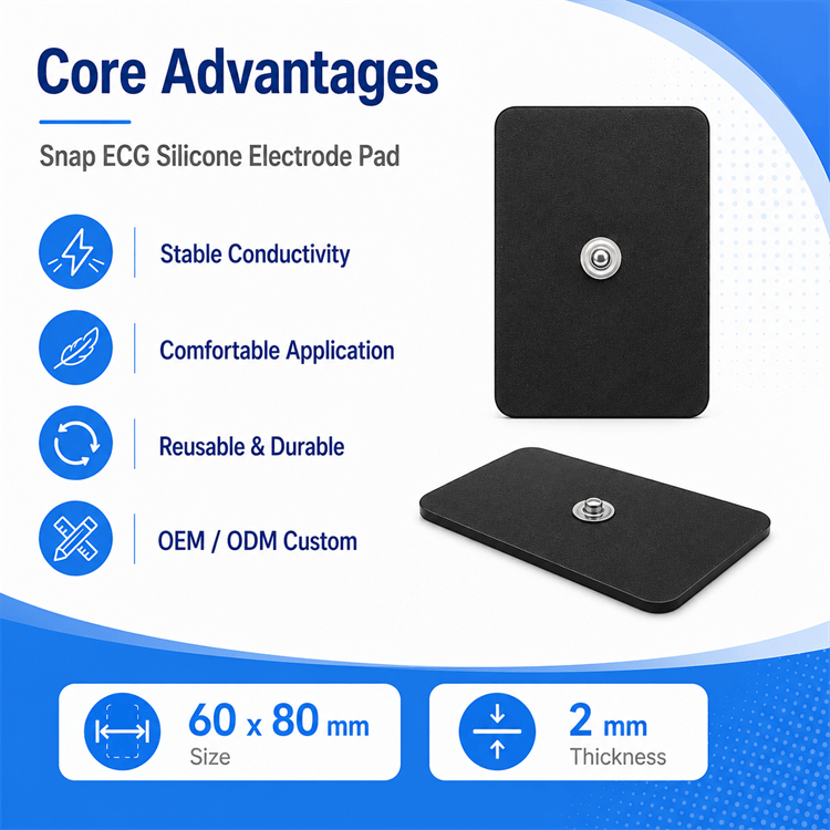 Technical specifications and dimensions of the 60x80mm conductive silicone electrode pad