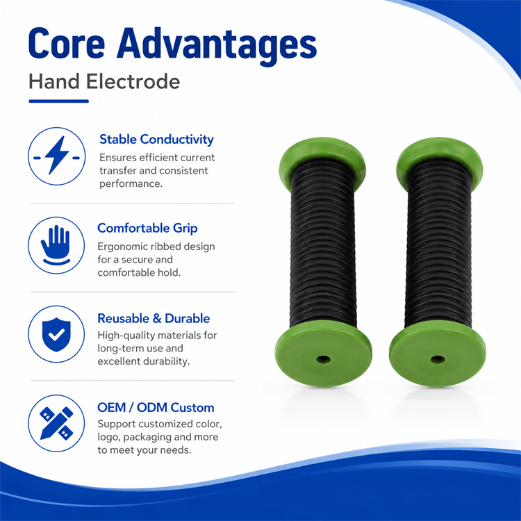 Flexible conductive fabric and hook and loop fastening system of the hand electrode