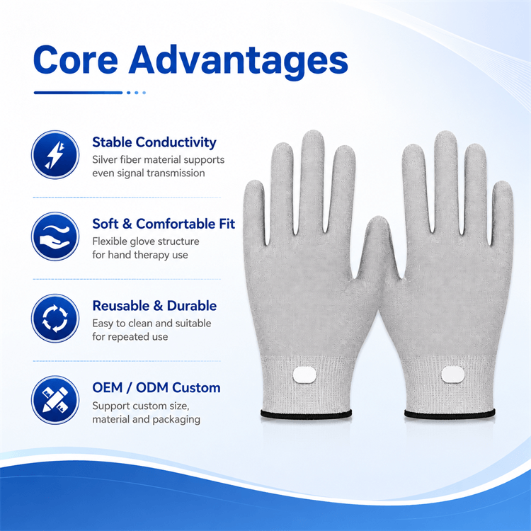 Breathable and stretchable silver fiber conductive glove for hand therapy