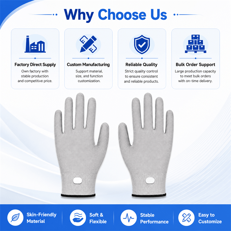 Technical specifications of the 3.5mm snap button conductive electrode gloves