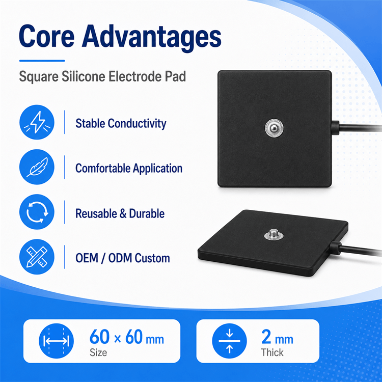 Flexible medical-grade conductive silicone electrode showing ergonomic design
