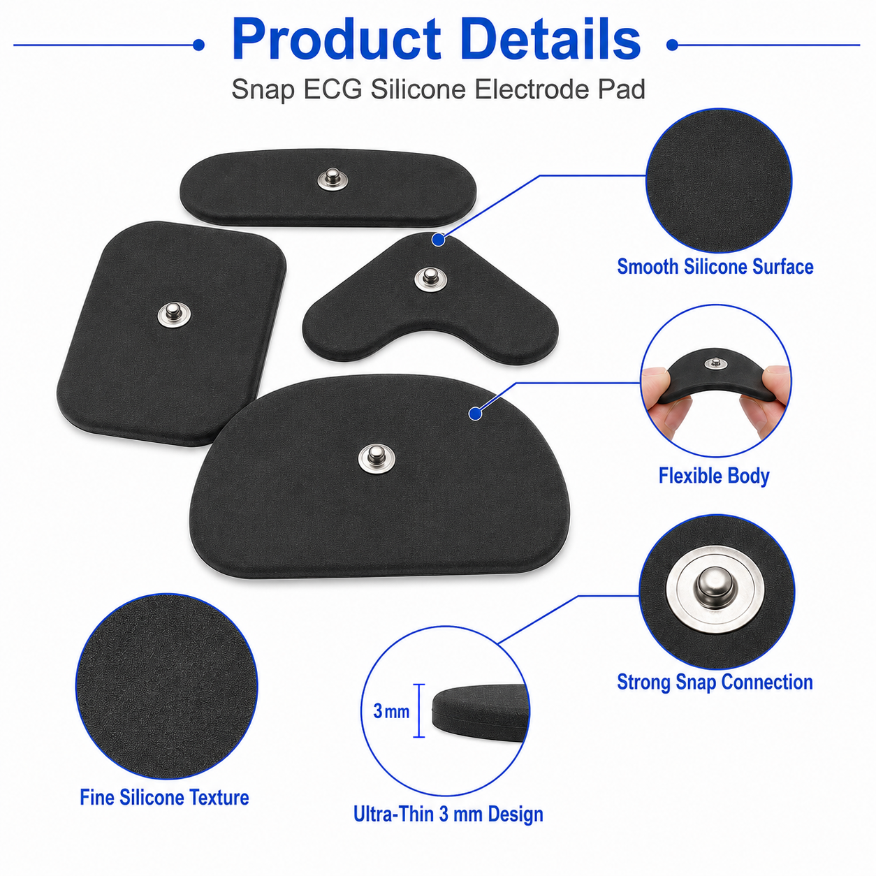 Application of ECG electrode pads in TENS pain relief and EMS muscle stimulation