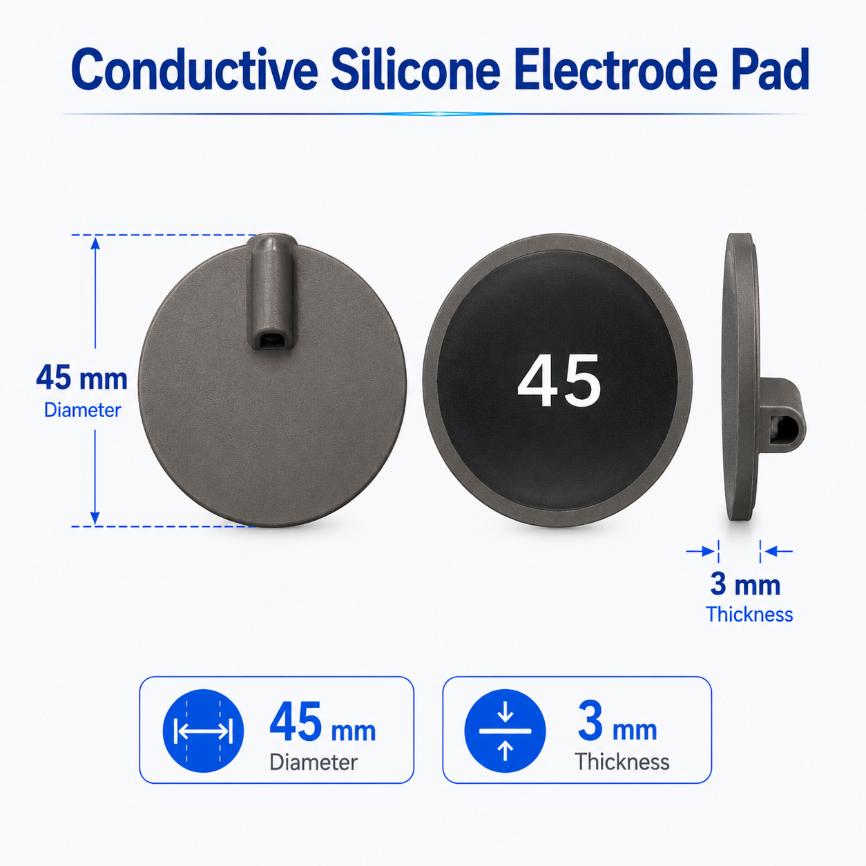Conductive silicone electrode pad showing flexible material for TENS therapy