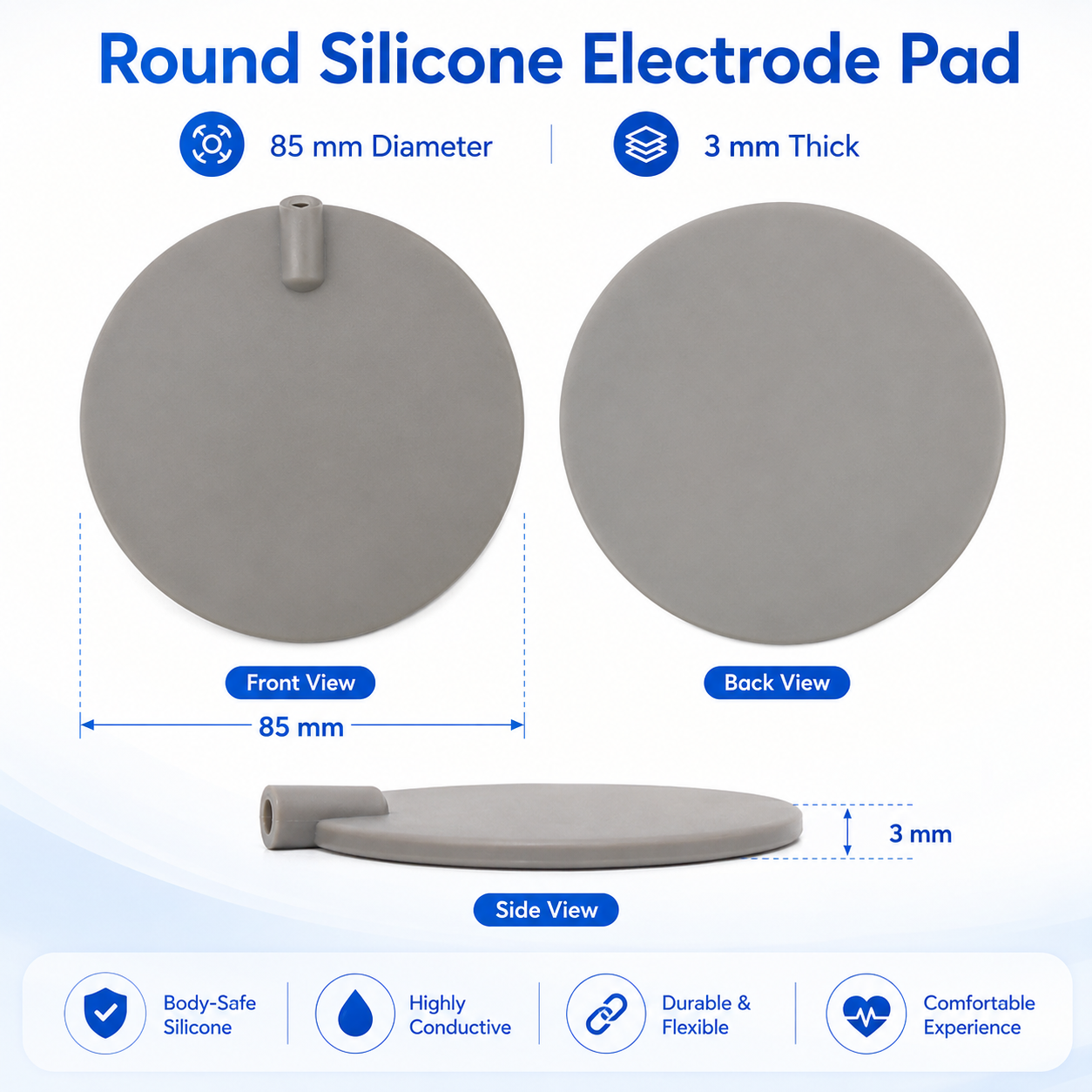 Conductive Silicone Electrode Pad 85x3mm for TENS and EMS therapy applications