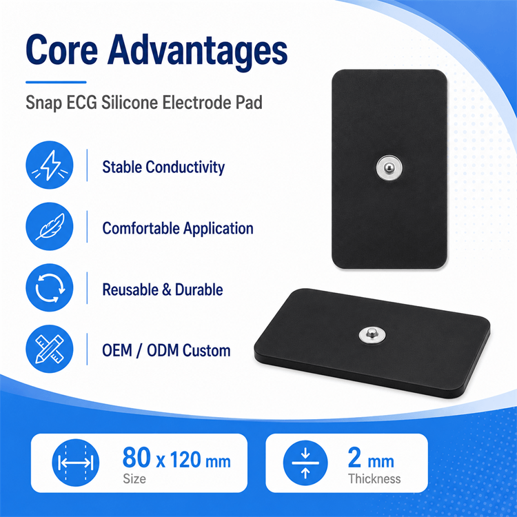 Technical specifications and dimensions of the 80x120mm conductive silicone electrode