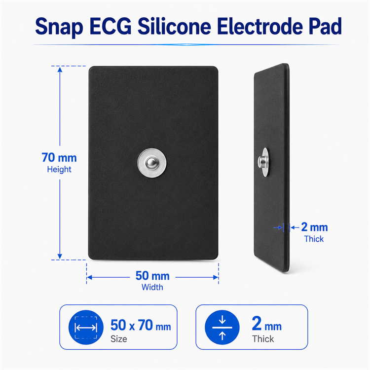 Snap ECG Silicone Electrode Pad 50x70mm for TENS and EMS therapy