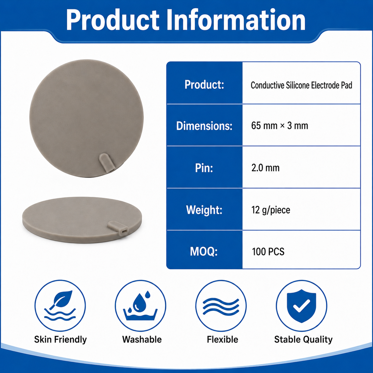 Detailed view of the reusable conductive silicone electrode pad surface and edges