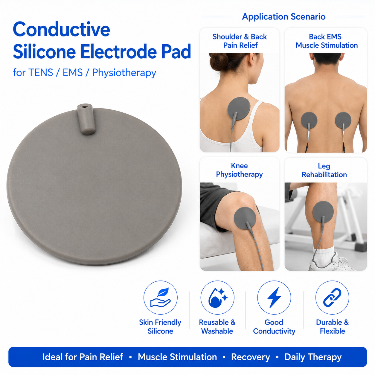 Proper placement and maintenance of washable conductive silicone electrodes for long-term use