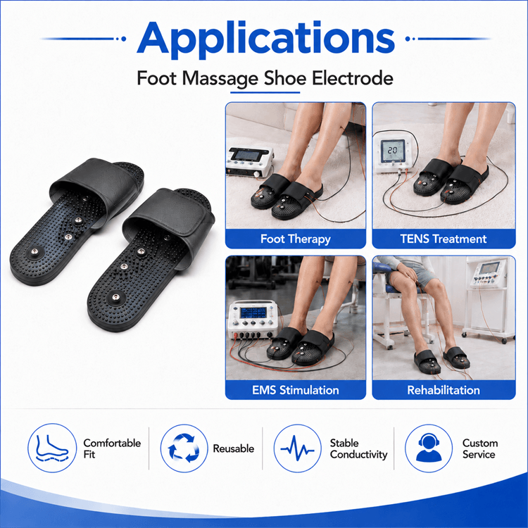 Flexible rubber sole and breathable conductive fabric of the TENS foot shoe