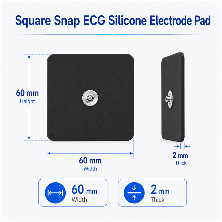 60x60mm snap ECG silicone electrode pad for TENS and EMS physiotherapy