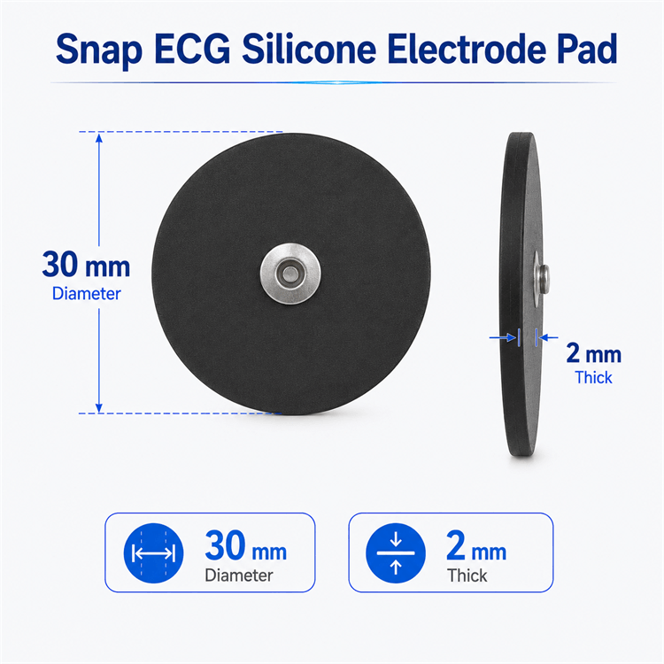 Snap ECG Silicone Electrode Pad 30mm for TENS EMS therapy front view