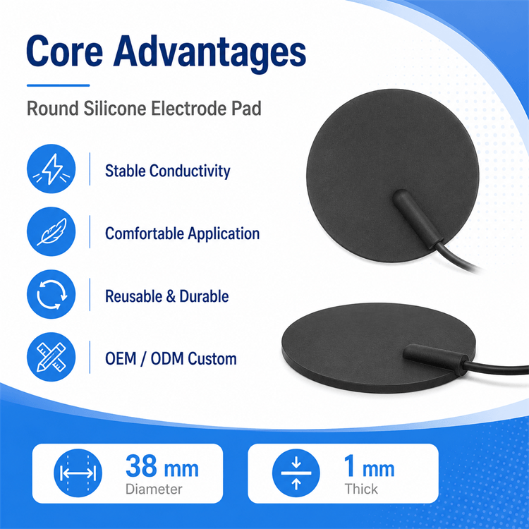 Flexible and Reusable 38mm Silicone Electrode Pad showing material texture