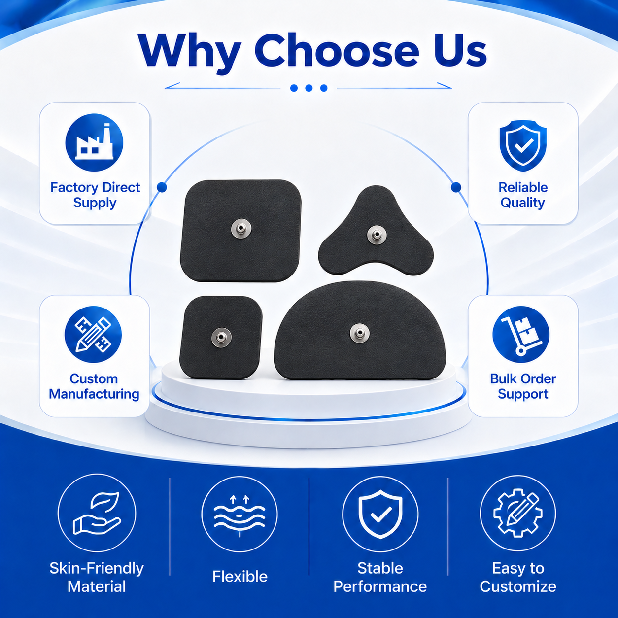 Technical specifications and dimensions of the snap button silicone electrode set