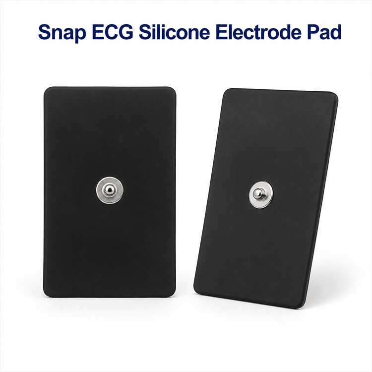Front view of the black conductive silicone ECG electrode pad for TENS EMS therapy